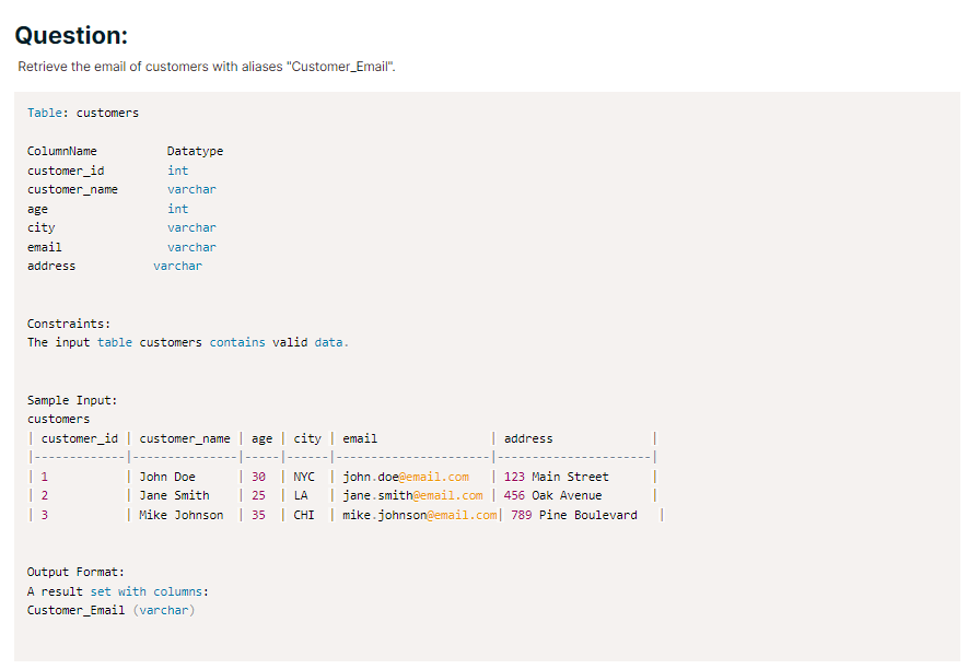 SELECT question example